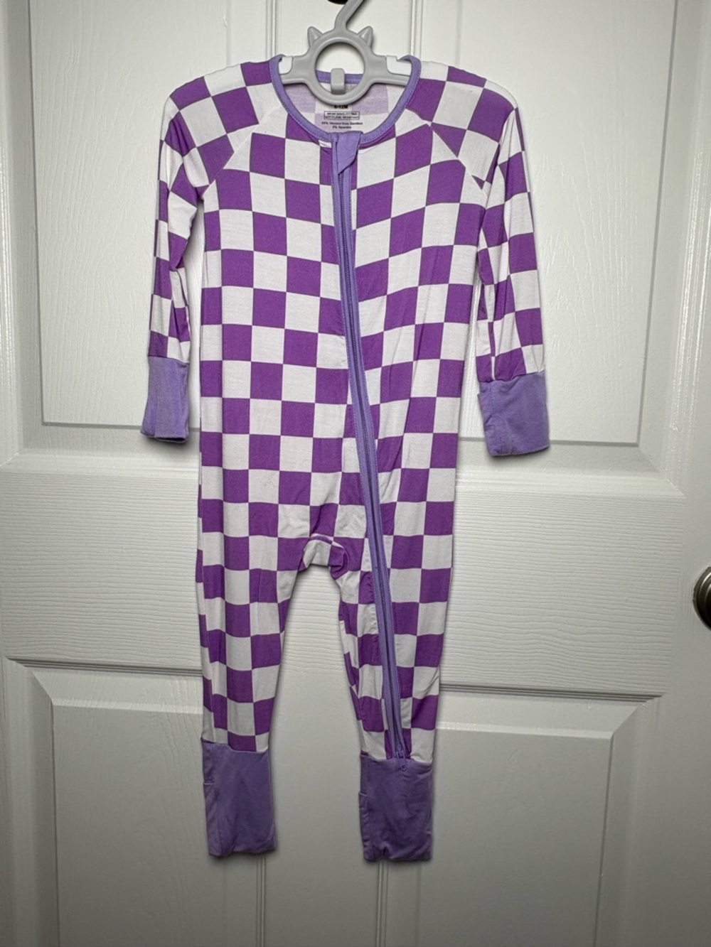 Suzel Purple Checkered Bamboo Convertible Zippy Pajamas 6-12M NWOT